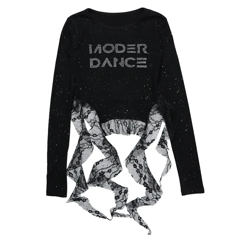 Girls Hip Hop Dance Costume Set with Black Diamond Lace Top Bow Pants And Bud Skirt for Kids Streetwear Jazz Group Outfit