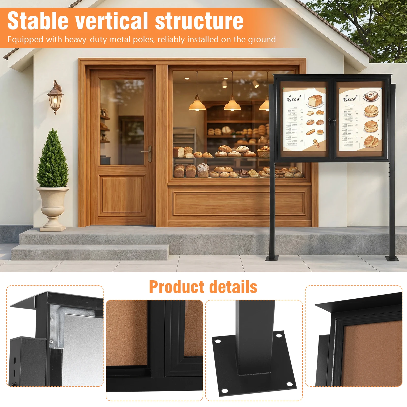 

Display Board with Lockable Door 47x35inch/35x24inch Aluminum Frame and Metal Pole Weatherproof for Office Restaurants