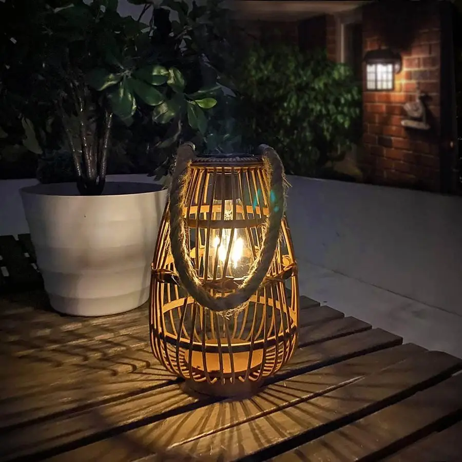 

Outdoor Solar Lanterns Light Rattan Natural Lantern with Handle for Hanging or Table Lamp for Patio Yard Garden Wedding Home Dec