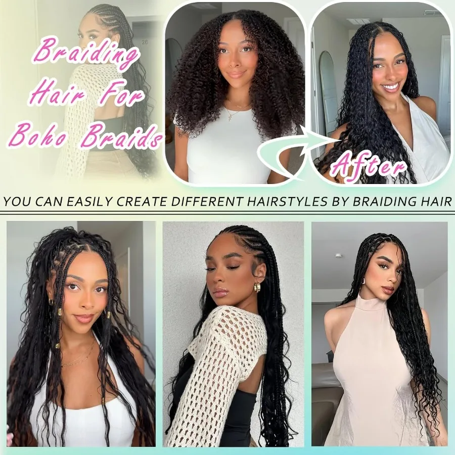 مزيج شعر تجديل الإنسان الاصطناعية بوهو الشعر للتضفير 16 بوصة 200 جرام بوهو الضفائر 4 حزم الرطب والمموج مجعد موجة عميقة السائبة B