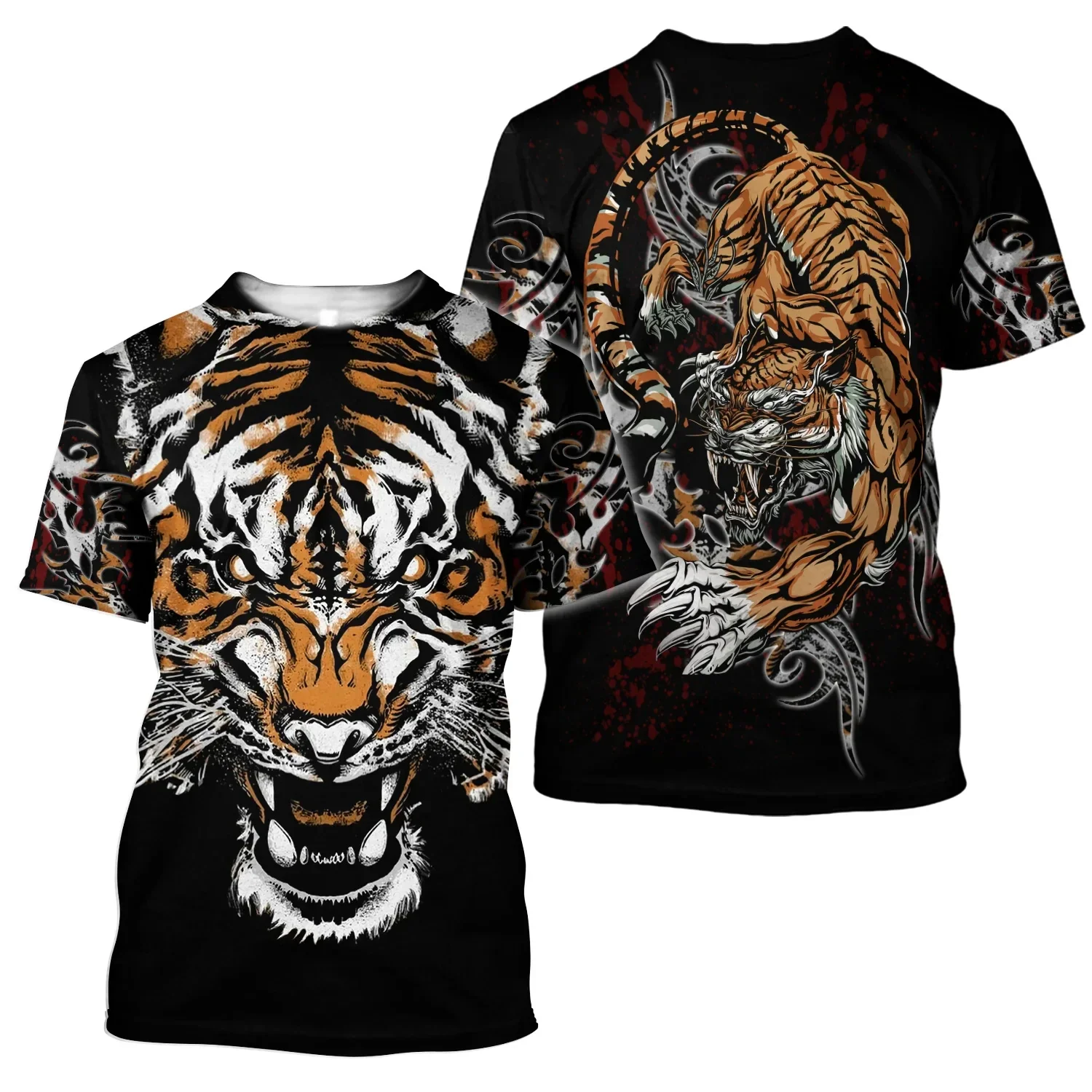 3D Tiger Print T-Shirt Men\'S Fine Animal Print T Shirt Summer Trend Harajuku Oversized Short-Sleeved Casual Fashion O-Collar Top