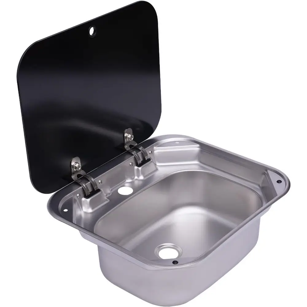 RV Caravan Boat Stainless Steel Hand Wash Basin Sink for RV or Marine,Tempered Glass Cover,RV Camping Trailer Accessories (TypeC