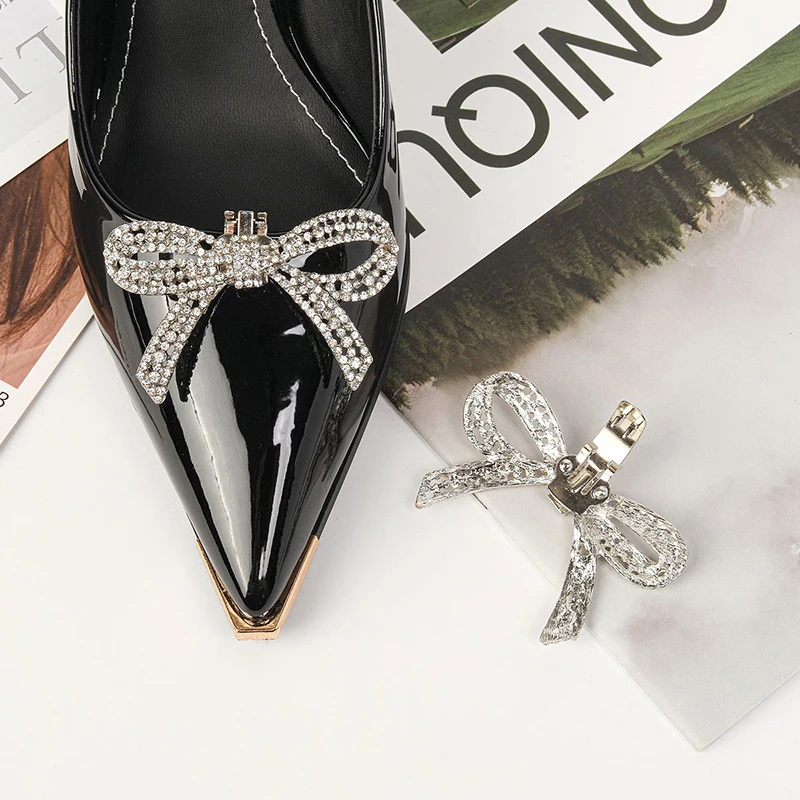 1PC Diamond-encrusted Bow-knot Shoes Clip Lady High Heels Shoes Buckle DIY Rhinestones Shoe Flower Wedding Prom Shoe Clamp Decor