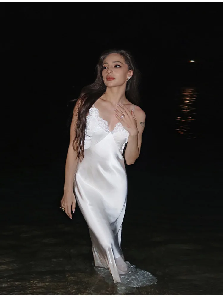 فساتين نسائية أنيقة ومثيرة بأشرطة من الدانتيل فساتين طويلة موضة رائعة كلاسيكية بقصة ضيقة كل موسم جديد للحفلات الليلية فساتين ناعمة