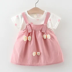 Nieuwe Baby Meisje Jurk Cartoon Strik Bretels Casual Jurk Zomer Prinses Verjaardagsfeest Jurk Kinderkleding Meisje Kinderen Set A1184