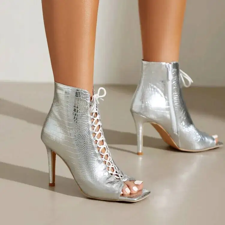 

Stiletto Shoes Lace Up Peep Toe Cool Boots Women's Sandals Women's Ankle Boots