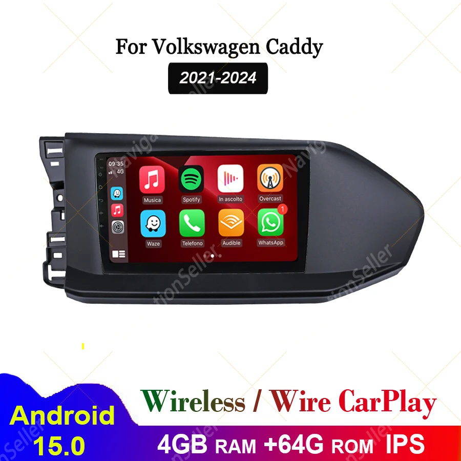 Android Radio For Vw Caddy 2021-2024 Carplay Head Unit GPS Navigation Multimedia Player Car Stereo Touch Screen BT RDS DSP Wifi