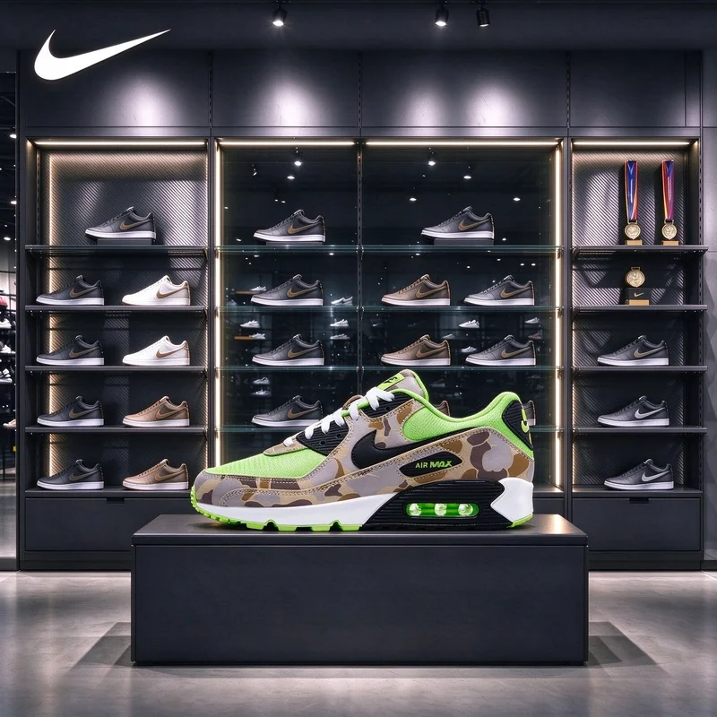 Nike Air Max 90 Men Running Sneakers, Heel Air Cushion Breathable Casual Shoes Camo Green CW4039-300