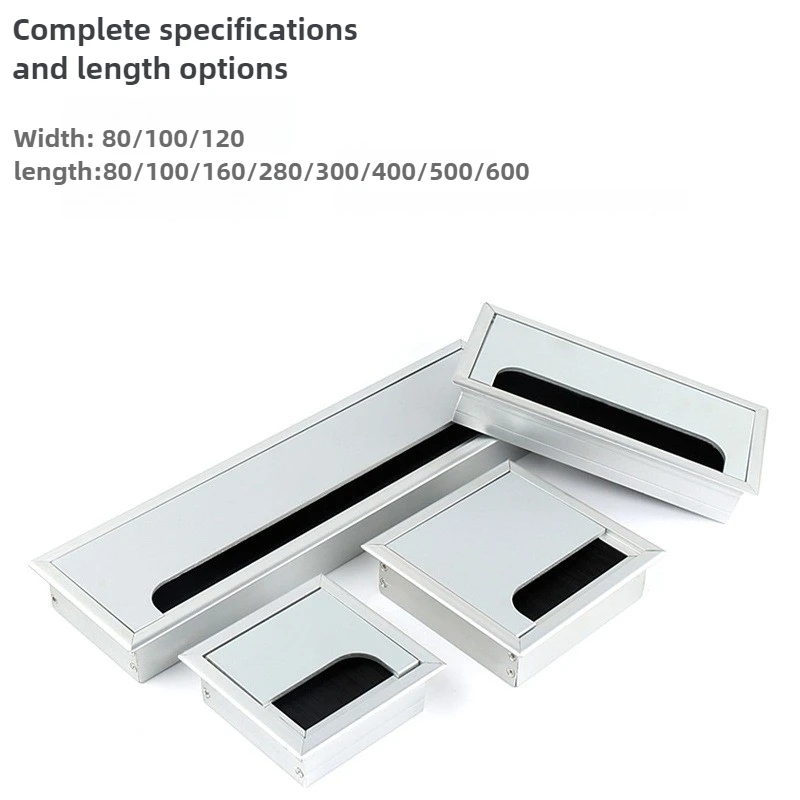 1PCS Aluminum Alloy PC Desk Rectangle Wire Cable Grommet Office Table Hole Cover Outlet Port with Black Brush Square