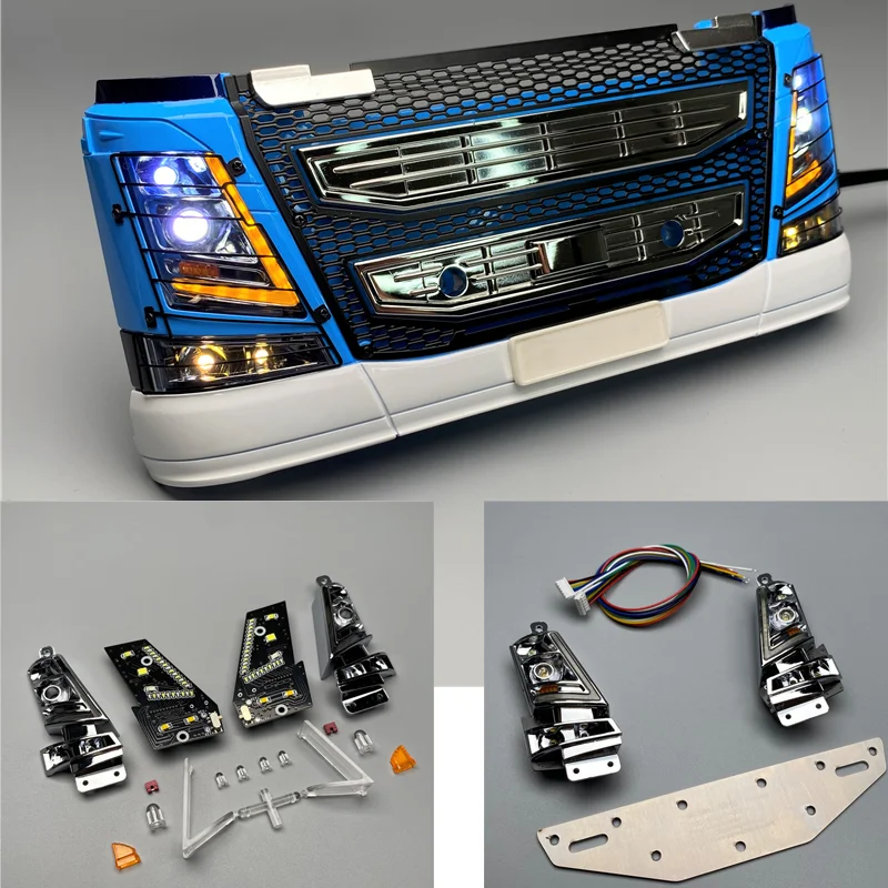 Streamlined Headlight Integrated Module Design for 1/14 Tamiya RC Truck Trailer Tipper Volvo Actros FH16 750 56362 Upgrade Parts