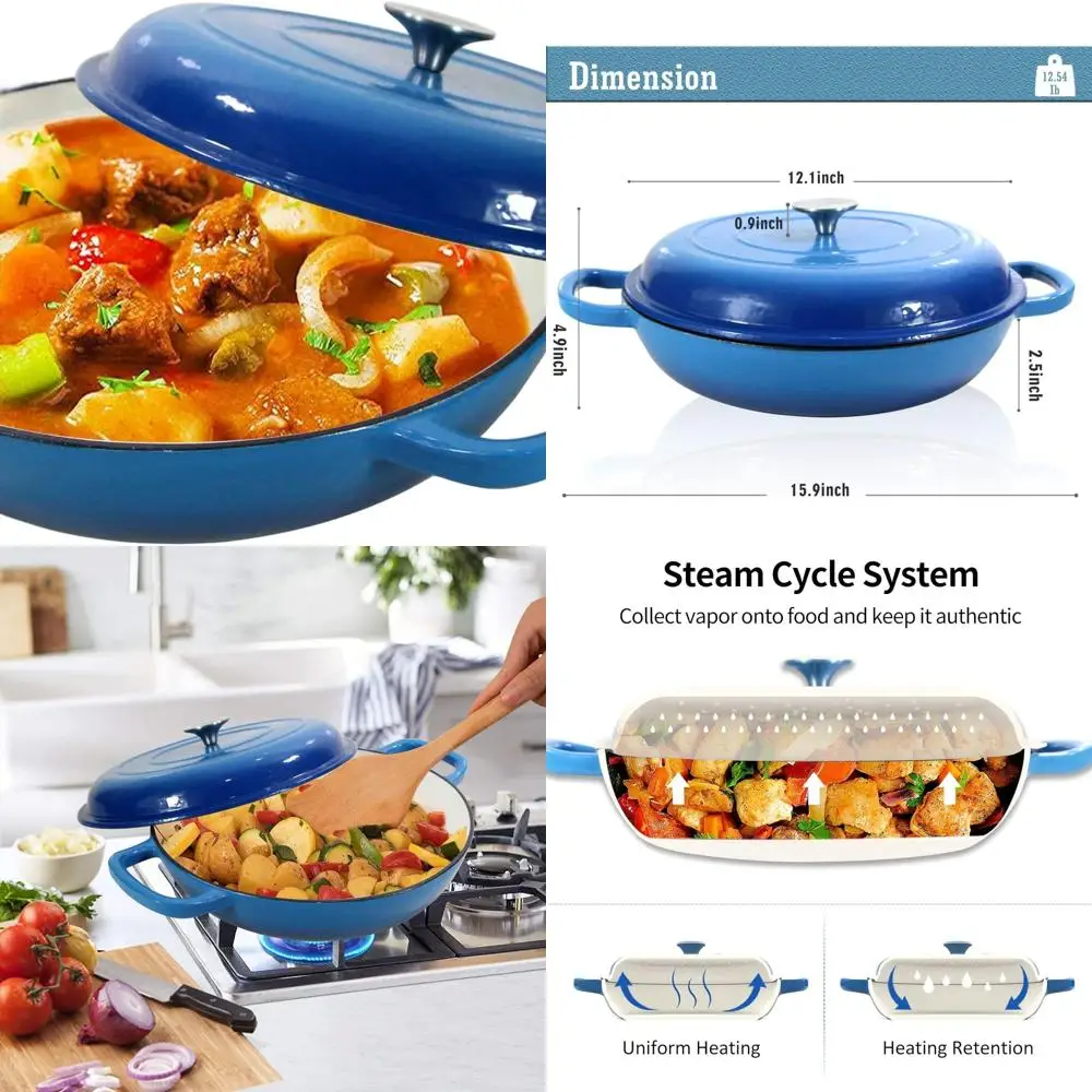 

Blue 3.8-Qt Cast Iron Dutch Oven with Porcelain Enamel and Dual Handles - Ideal Gift for Family & Friends