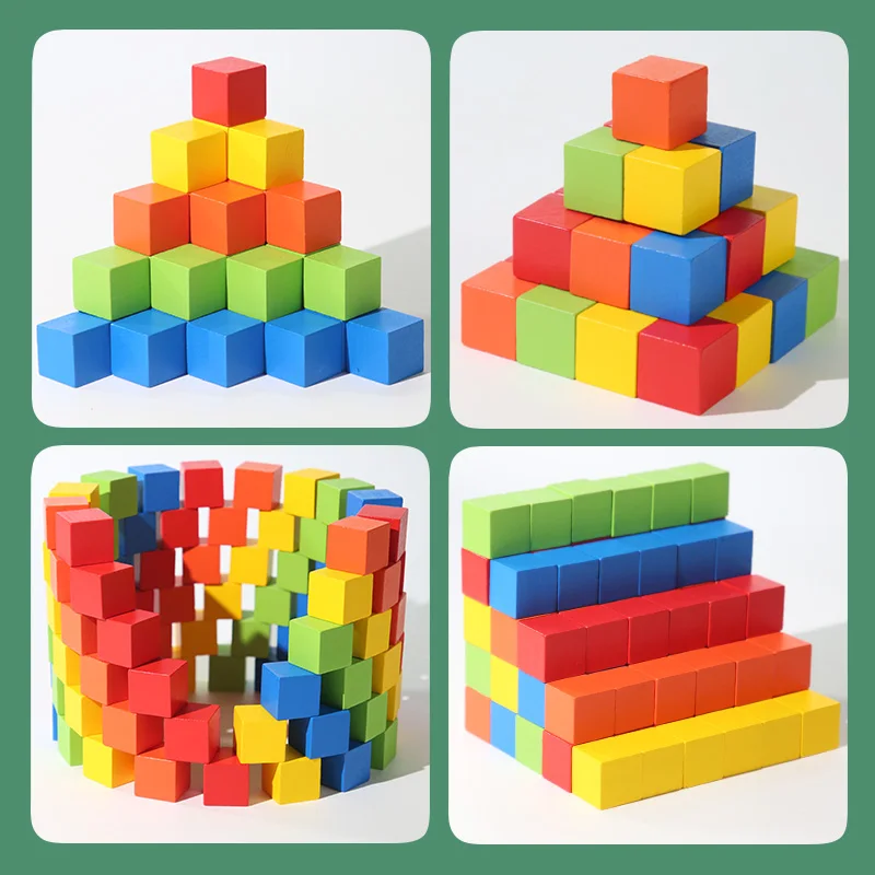 50Pcs/Set 2*2*2cm Colorful Wooden Cube Building Blocks Toy for Kids Educational Toys Squares Stack High Game Brick Gift for Kids