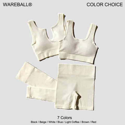 2/4 Piece Seamless Yoga Set Ribbed Workout Outfits Women Sport Bra High Waist Shorts Gym Leggings Fitness Clothing Sportswear