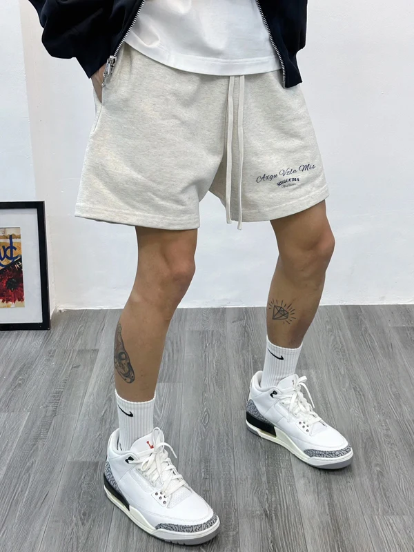 

Trendy American Casual Loose Simple Printed Baskeall Sport Dstring Five-Quarter Pants Men's Summer orts Straight Leg P...