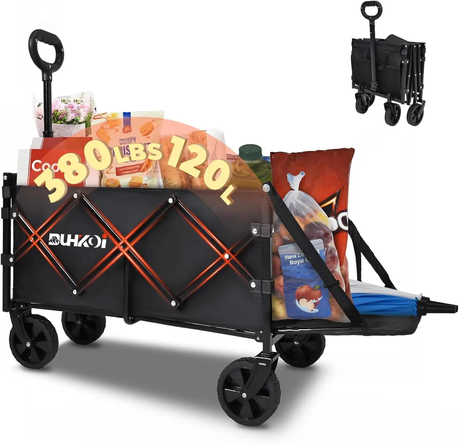 

Collapsible Tailgate Wagon with Wheels Compact Size Folding Utility Cart 380LBS Capacity for Garden Grocery Beach Camping u2013