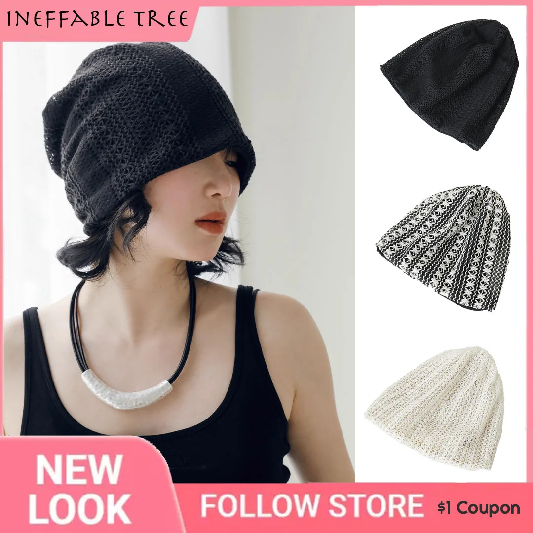 Korea Elegant Knitted Hats for Women French Cap Autumn Hollow Out Crochet Breathable Hat Retro Japanese Beanies Gorras Bonnet