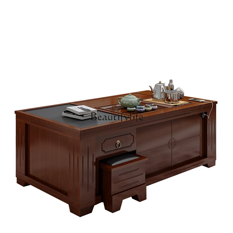 03Tea set a complete set of automatic lifting coffee table  household with kettle integrated solid wood electric tea table