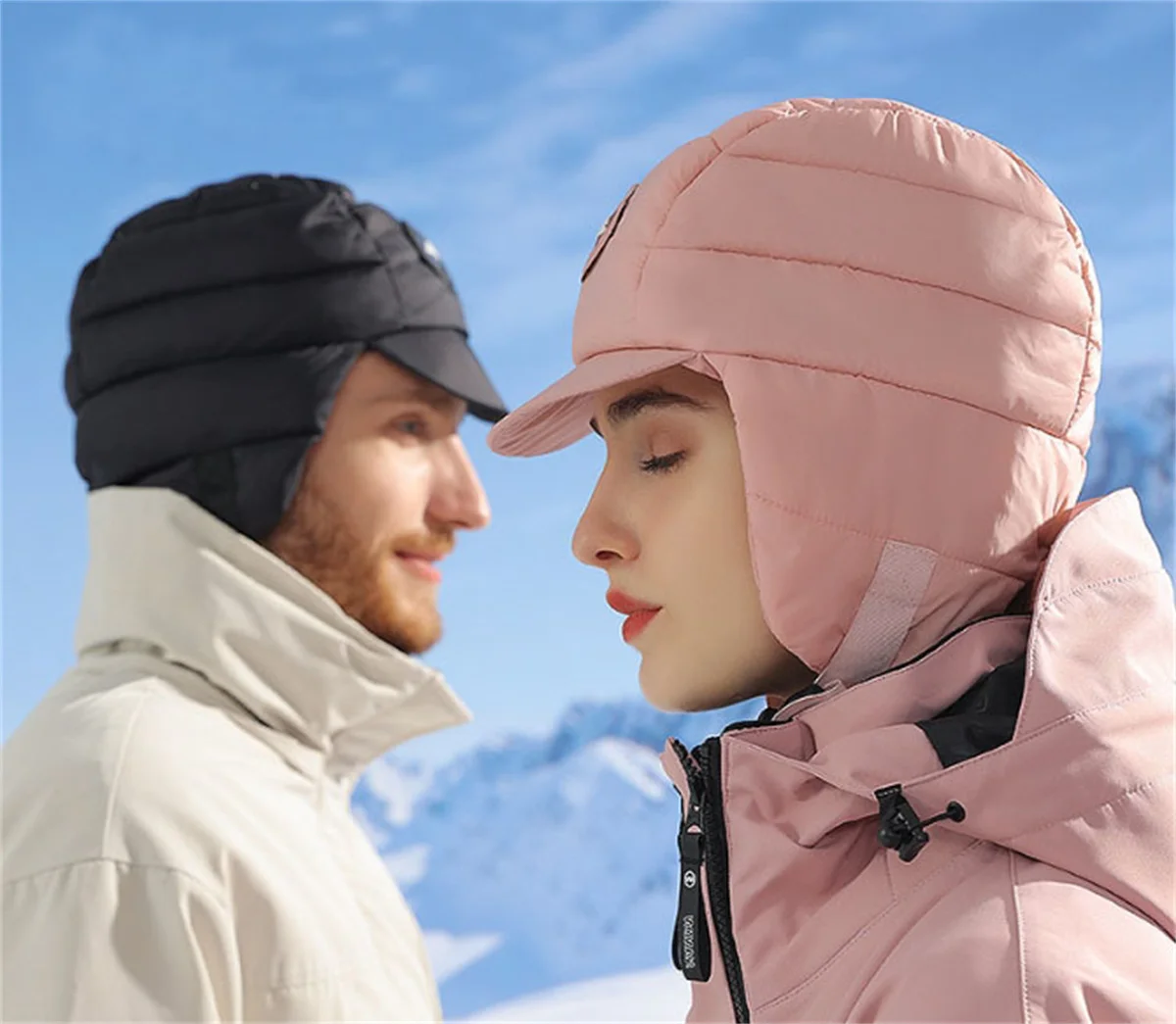 Windproof Duck Down Peaked Caps Hat Ski Down Earflap Hats Warm Ultralight for Cycling Camping Ski Cycling Men Women Cold Weather