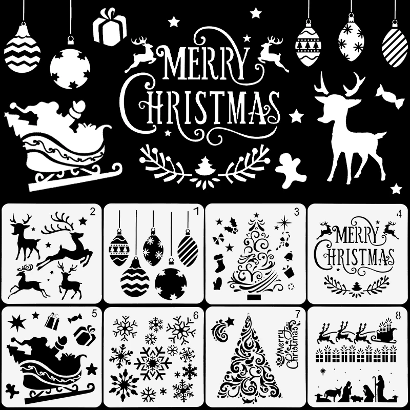 Merry Christmas Footprint Snowflake Painting Template Santa Claus Xmas Tree Embossing Paper Card Embossing Album Xmas Decoration