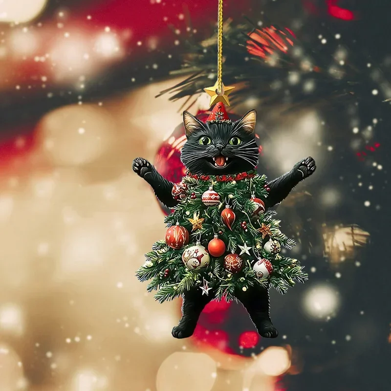 Faroot Home Festival Decor Christmas Tree Decorations Acrylic Cute Black Cat Hanging Ornaments Christmas Supplies for Decoration