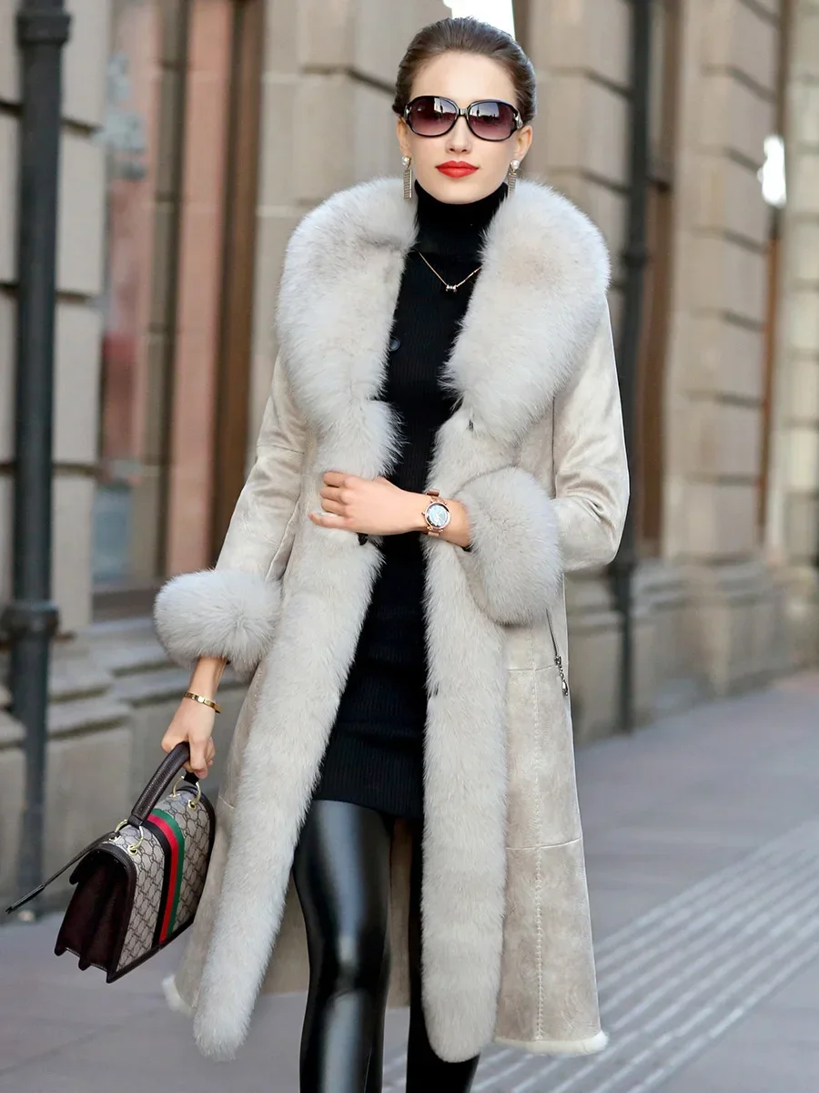 Natural Real Rabbit Fur Coat Female Winter Luxury Fox Fur Collar Clothes 2024 Korean Elegant Double Faced Fur Tops Hiver 619095