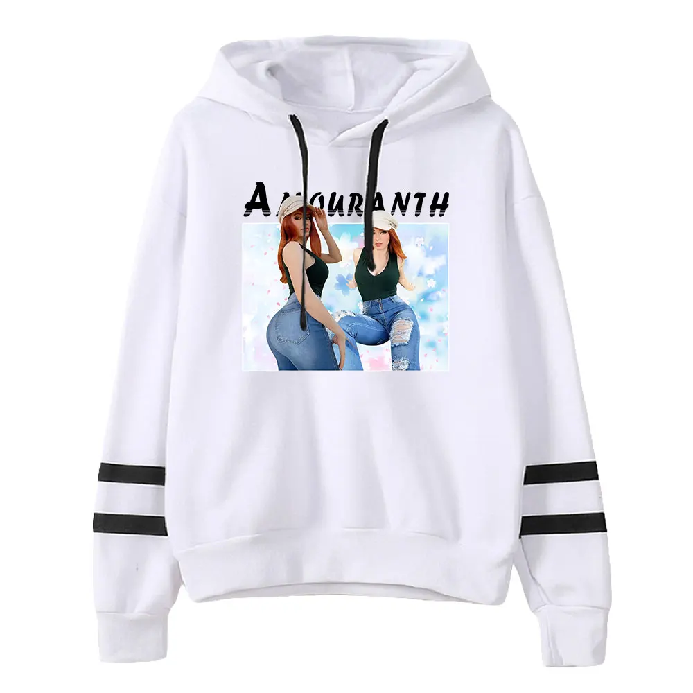 Amouranth Merch sweter Pria Wanita uniseks, Sweatshirt lengan bar paralel bertudung muda Youtuber