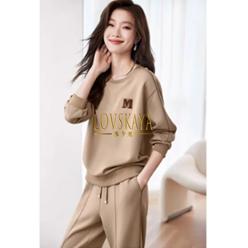 Fashionable and casual loose fitting slimming set women's embroidered hoodie two-piece set new autumn