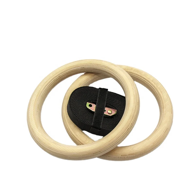 

Wholesale Custom Fitness Equipment Strength Training Wooden Power Gym Rings With Adjustable Strap