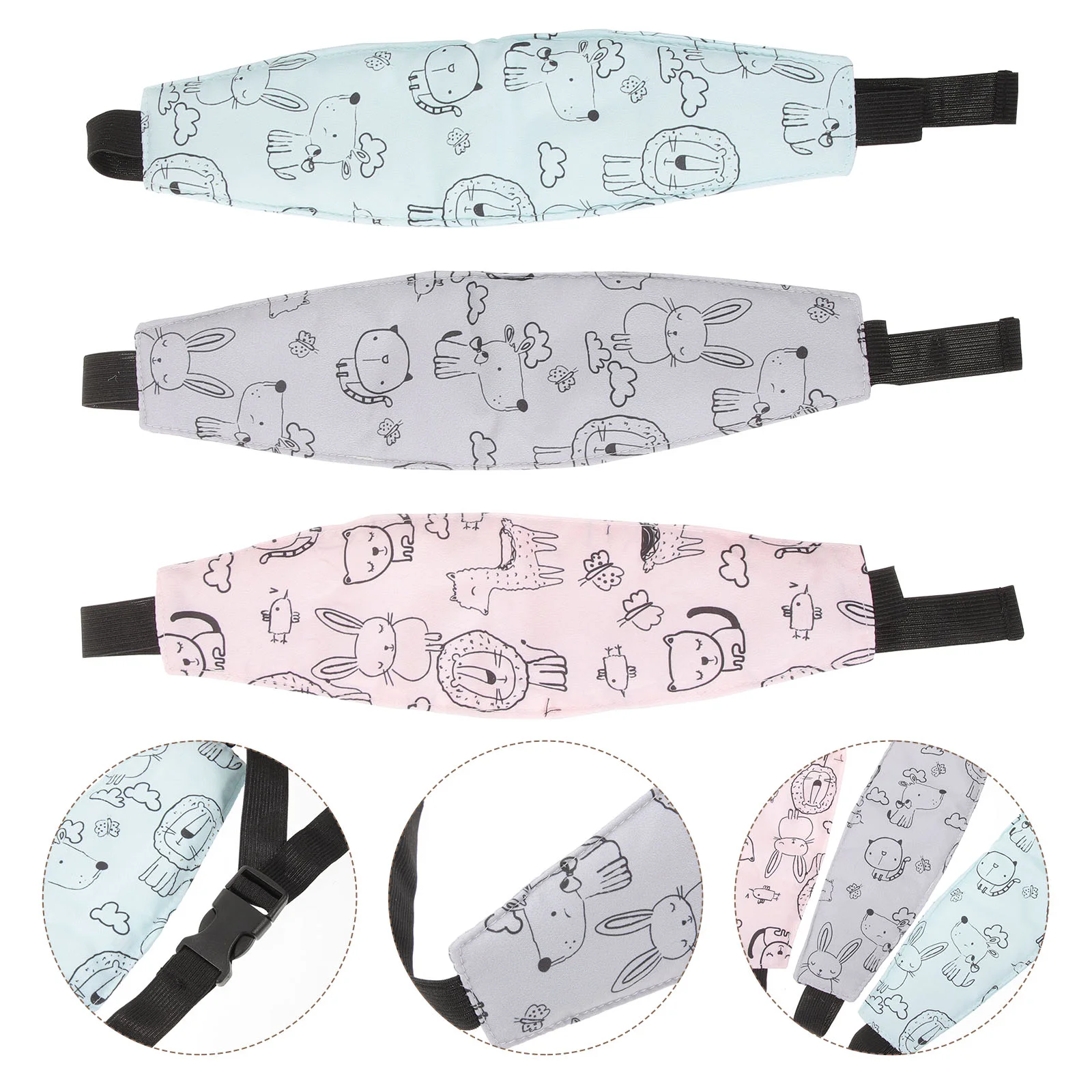 

3 Pcs Baby Stroller Safety Seat Strap Head Band Kids Sleep Headrest Headband Sleeping Trolley Car Toddler Infant Mask Blindfold