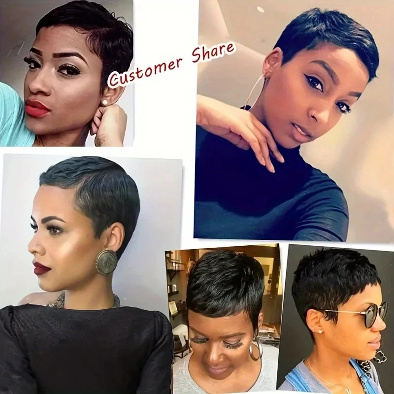 باروكات شعر بشري برازيلي 100%، شعر مستعار مصنوع آليًا بالكامل، باروكات شعر بشري قصيرة، شعر مستعار قصير مستقيم للنساء ذوات البشرة السمراء