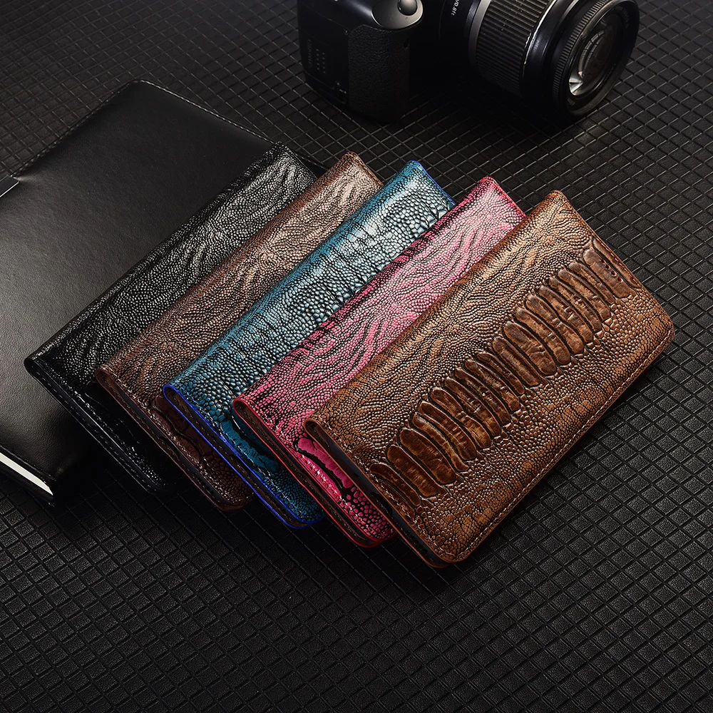 Custodia Flip in vera pelle con motivo struzzo per OPPO Trova X2 X3 X5 X6 X7 X8 X8S X9 Pro Plus Ultra Cover Custodie per carte antigraffio