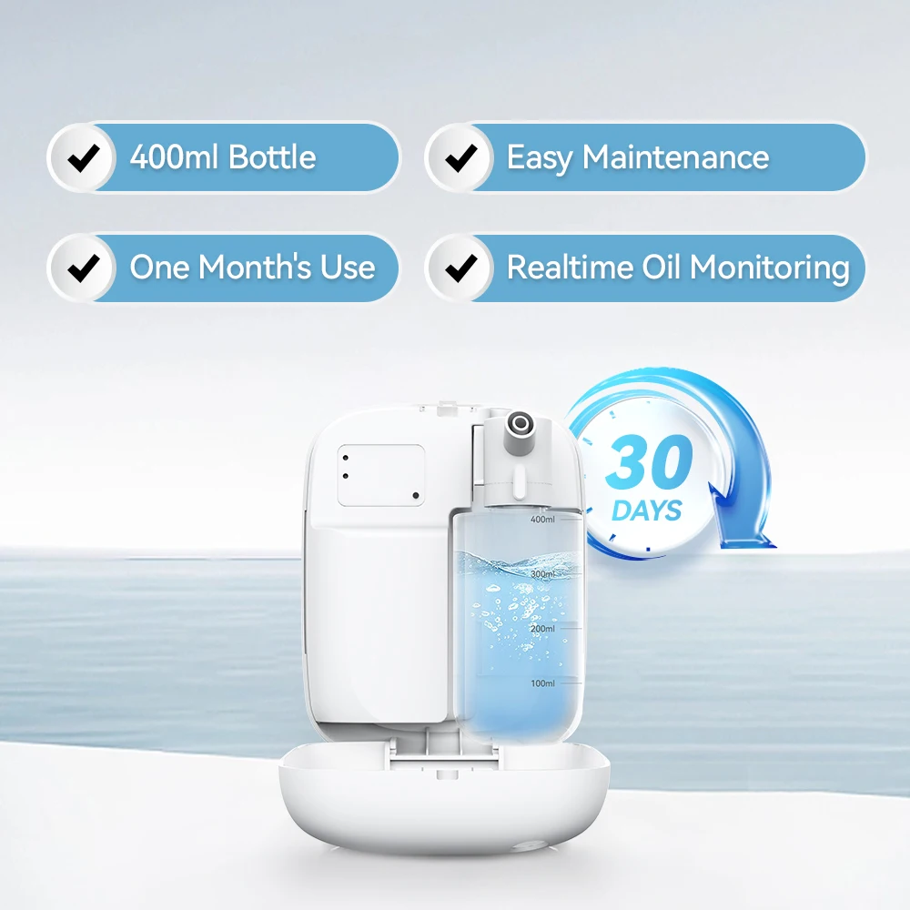 

Smart App-Controlled Waterless Essential Oil Diffuser for Home & Commercial Use - 400ml Large Capacity, 2000 sq.ft Coverage