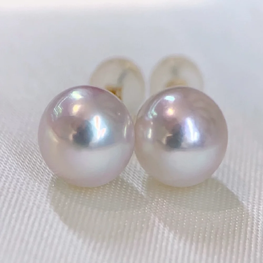 Beautiful Pearl Earrings AAAA 6-7mm 7-8mm 8-9mm 9-10mm Natural South Sea Round Pearl Earrings 18k/AU750