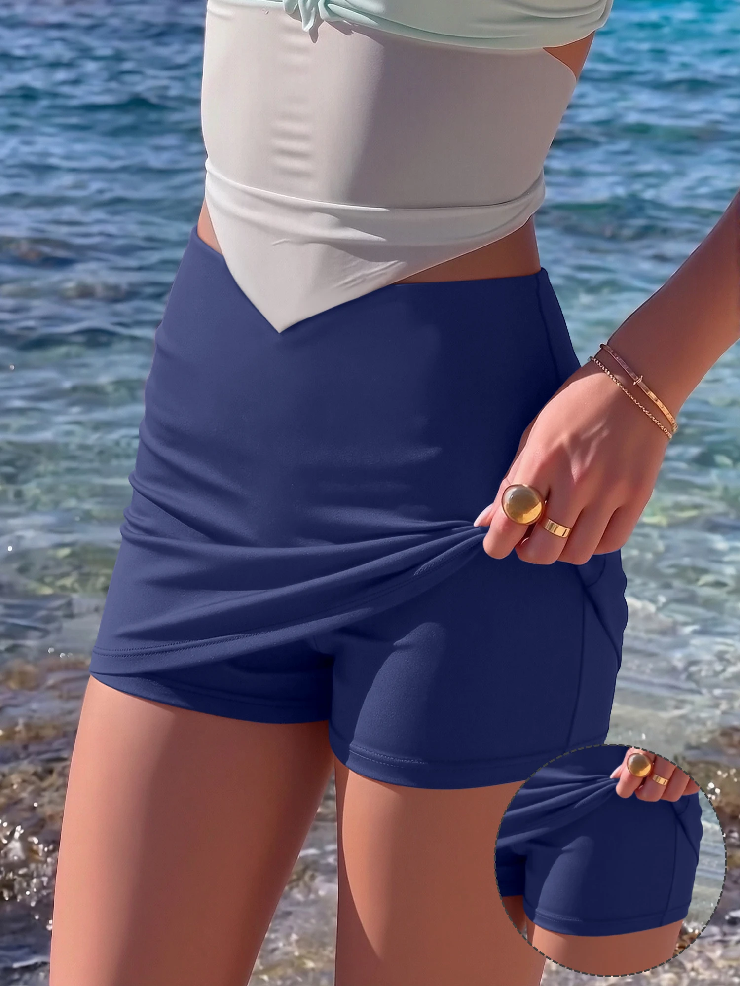 Y2K Spicy Girl High Waist Eingebaute Shorts Minirock Damen Stretch Bodycon Anti-Exposure Tennisrock Coquette Einfarbig Streetwear – Detail 10