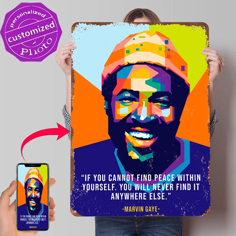 Marvin Gaye Peace Quotes Metal Poster Customized Wall Art Retro Vintage Tinplate Signs for Home and Decoration Gaming Desk Decor