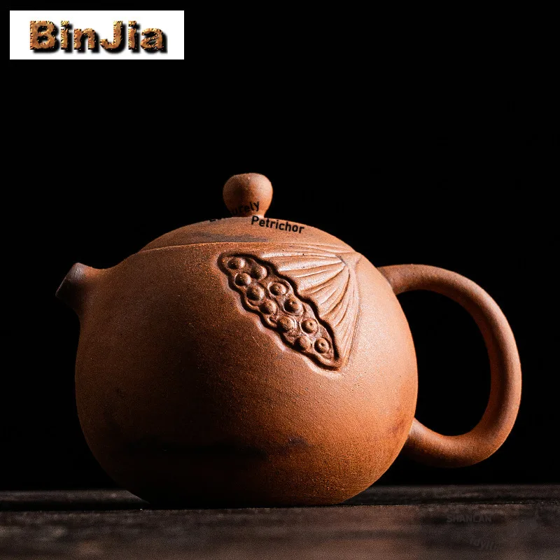 

200ml Coarse Pottery Relief Lotus Root Teapot Antique Tea Infuser Xishi Pot Tea Maker Kettle With Ball Hole Tea Cafes Ornaments