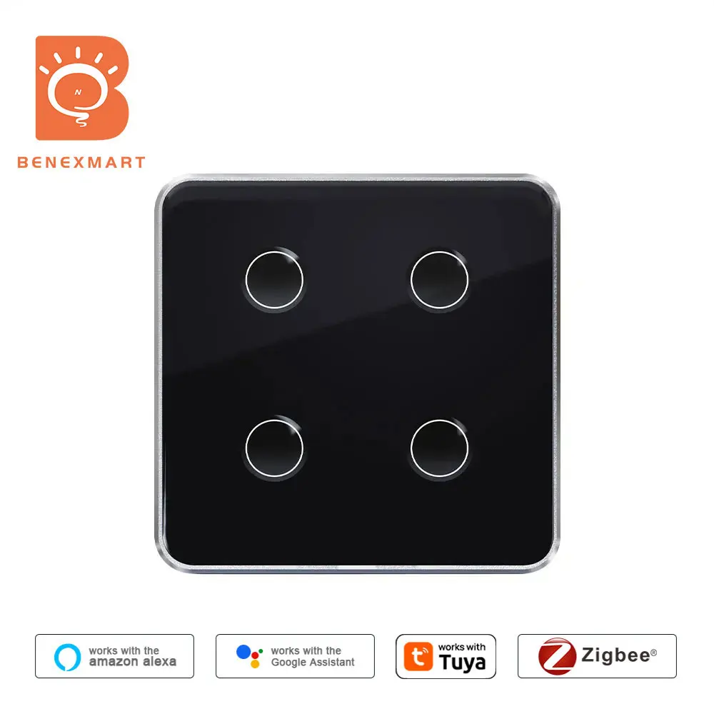 

Benexmart Zigbee EU Smart Wall Light Switch Touch Panel 1 2 3 4 Gang with Neutral Interruptor Work with Tuya Alexa Google Home