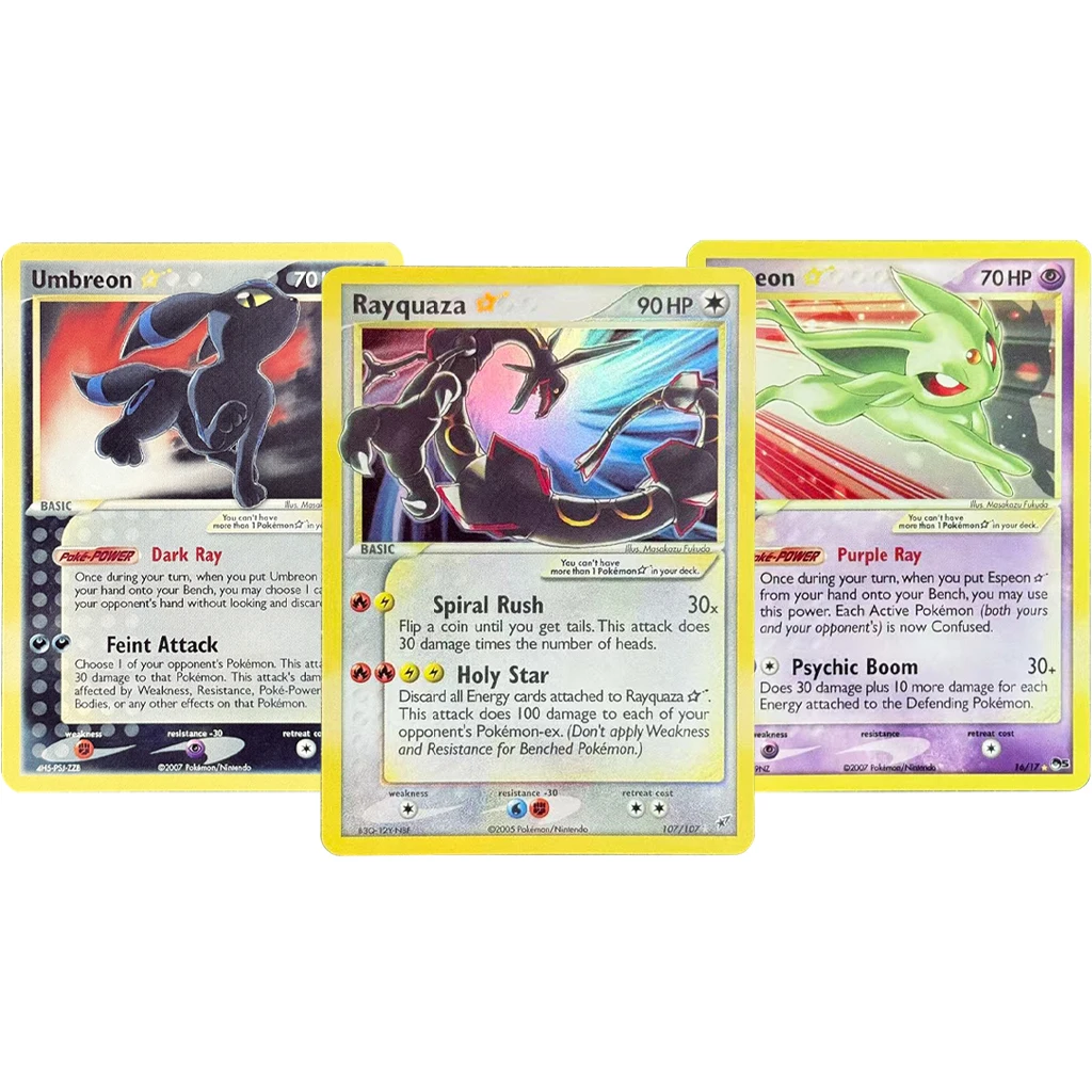 

3Pcs/set Diy English 2005 Pokemon Deoxys Rayquaza Gold Star Self Made PTCG Umbreon Espeon Collection Card Gift Display