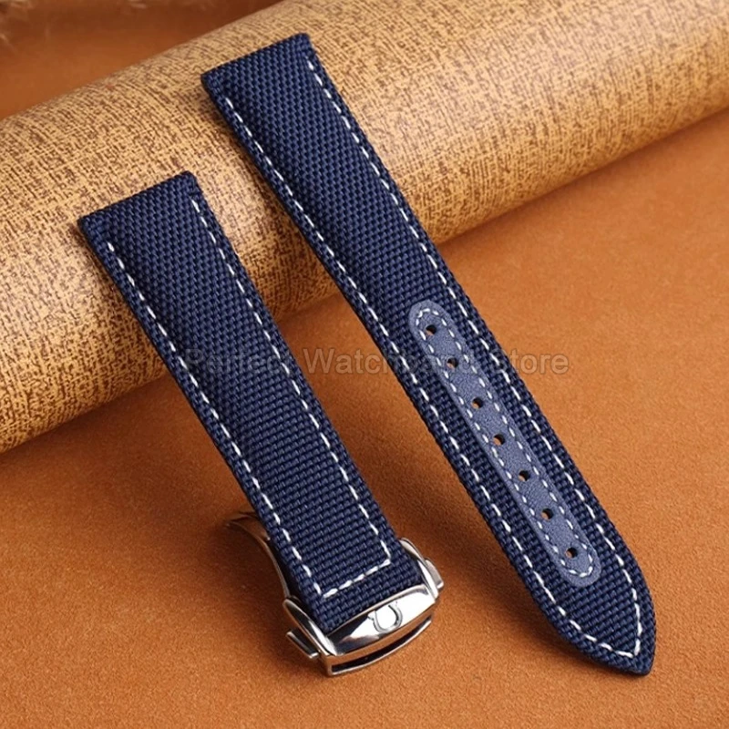 Untuk Omega Snoopy 600 Seamaster 300 Speedmaster De Ville Gaya Asli Tali Jam Tangan Nilon Indah Mulus 19 20 21 22Mm Hitam