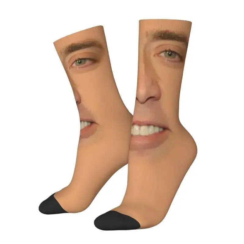 Fashion Nicolas Cage Full Face Socks Women Male Men Breathable Funny Meme Sports Football Socks