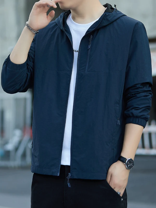 

Men's Casual Breathable Jaet Spring Autumn New Sle Outdoor Windproof Polyester Fiber Long Sve Zipper Closure Hoodie