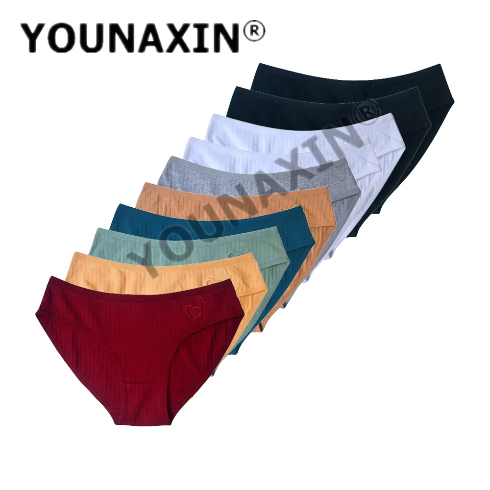 YOUNAXIN 10 قطعة ملابس داخلية مثيرة للنساء سراويل داخلية قطنية ملابس داخلية متوسطة الخصر للفتيات سراويل داخلية لطيفة مقاس M L XL