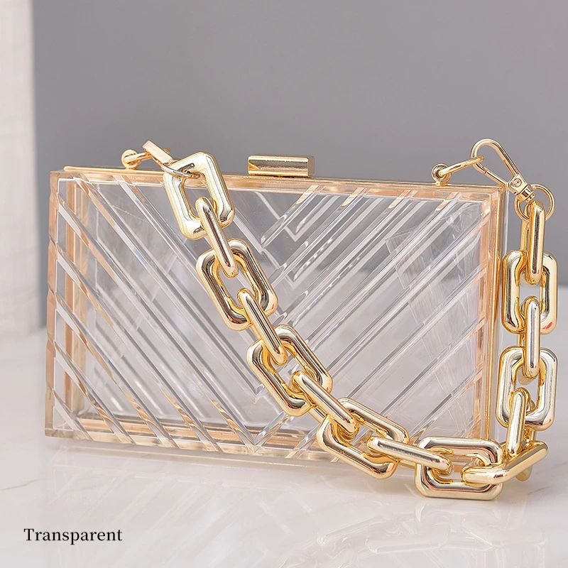 Big Chain Handbag Design Women's Transparent Acrylic Luxury Party Prom Wedding Chic Box Evening Bag Clutch Wallet Shoulder Bags