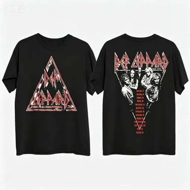 Camiseta de Manga Corta de Algodón Puro Unisex con Gráfico de la Banda de Hard Rock Def Leppard, Edición Vintage de Doble Cara, Gira Mundial 2026