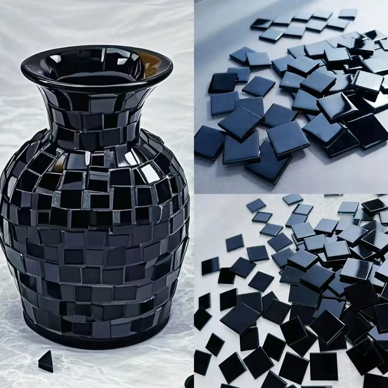100/200 Grams of Glass Mosaic Material, 2.5*2.5 Black Glass Pieces, Suitable for Handmade DIY Decoration Materials, Creative Handmade Picture Frames, Home Decoration Ornaments, Vase Filling and Landscaping