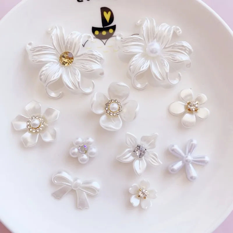 10Pcs Charms White Pearl Flowers Resin DIY Garment Crafts Patch DIY Earring Hair Clip Making Accessories Jewelry Crafts Supplies