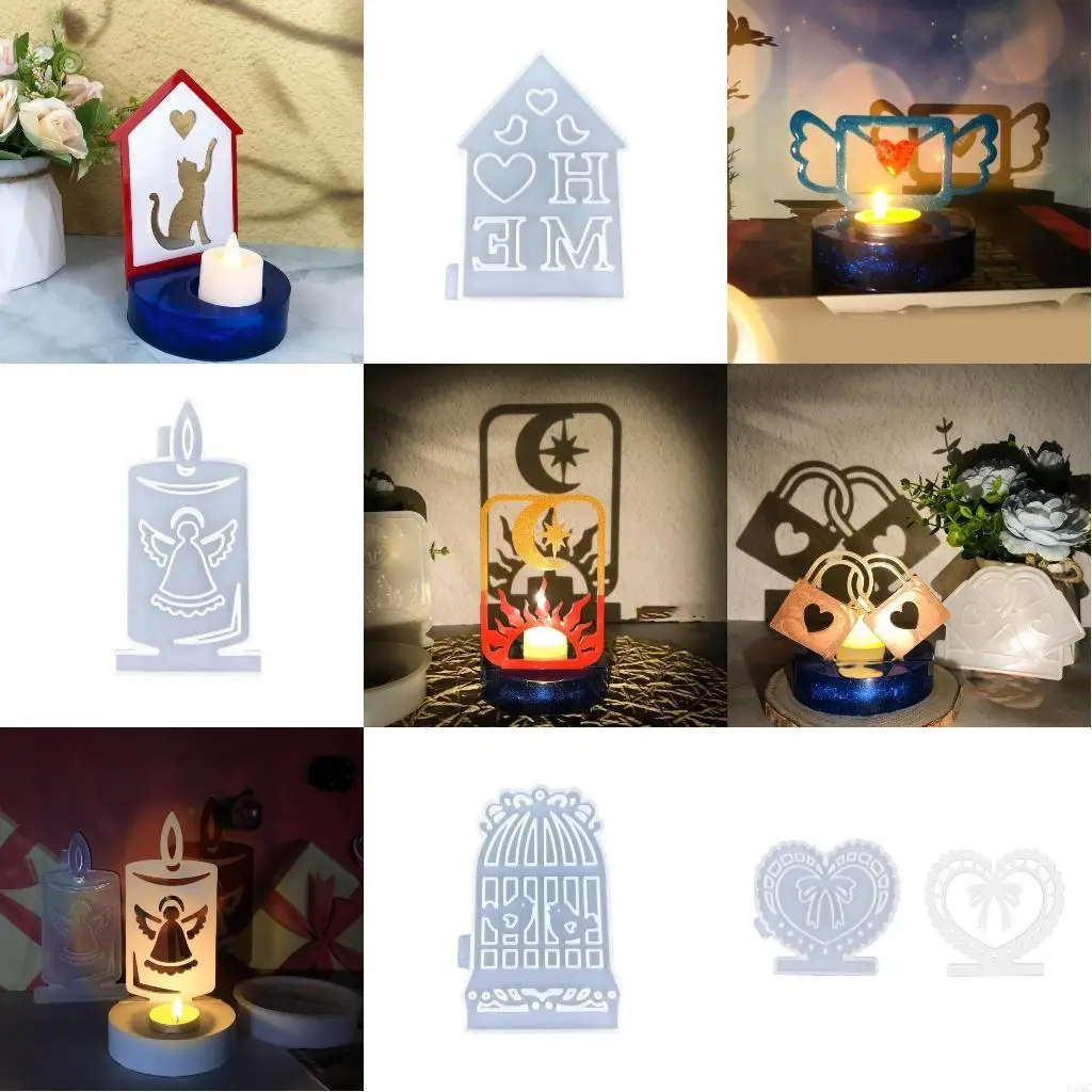 R3MC Heart Shaped Holder Silicone Mold Candlestick Plaster Mold Gypsum Resin Molds Home Decorations Valentines Day