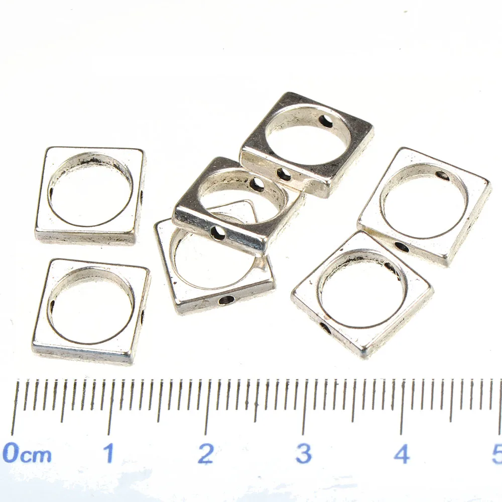 50pcs Metal Accessories Frame Beads DIY Suspension Square Antique Silver Plated Fashion jewelry Findings Handicrafts Wholesales