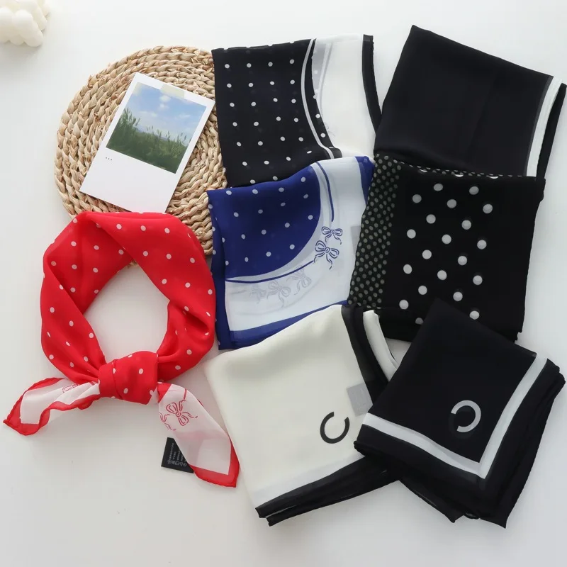 

70cm Polka Dot Scarf Women's All-Match Qiaoqi Handmade Edge Square Scarf Headscarf Headcloth Decorative Artificial Silk Scarf