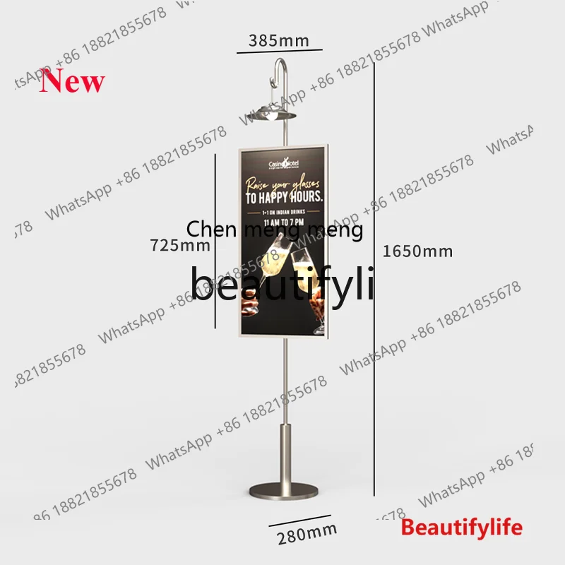 

2003 Advertising Rack Simple Modern Vertical Light Display Rack Stainless Steel Floor Poster Stand